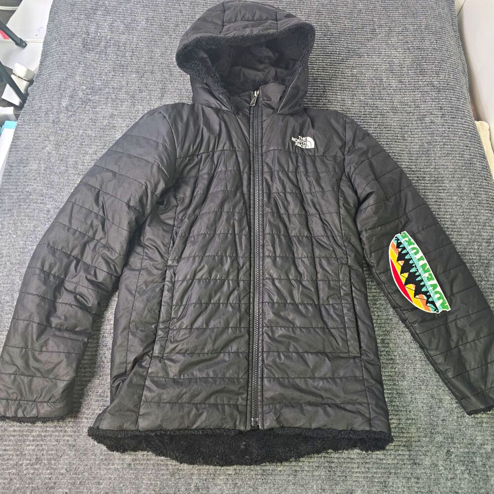 The North Face Girls 14-16 Black Hooded Puffer Jacket Full Zip Pockets Hiking